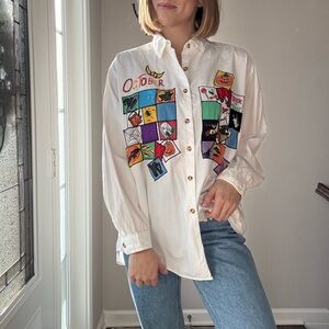 Vintage Halloween Button Up with Embroidered Details